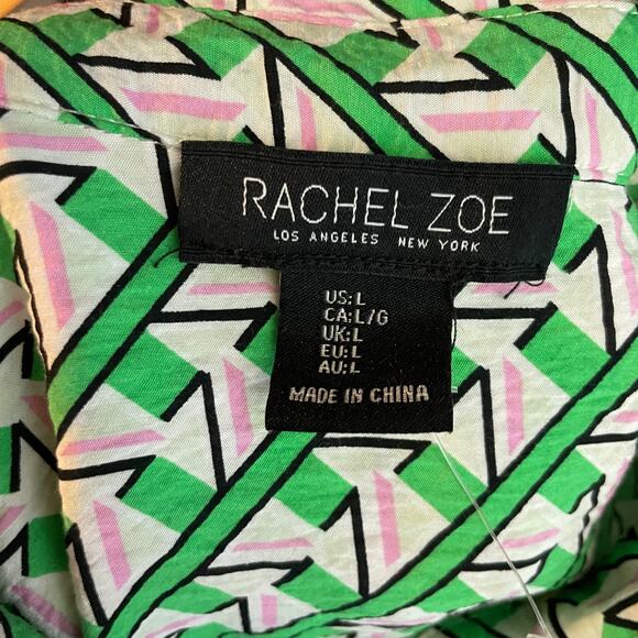 Women's Large Rachel Zoe Green Pattern Rayon Button Down Shirt - Picture 4 of 5